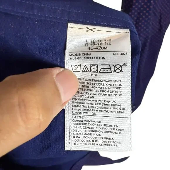 Banana Republic Shirt Men's Large Blue Cotton Polka Dot Grant Slim Fit Button-Up - Picture 8 of 11